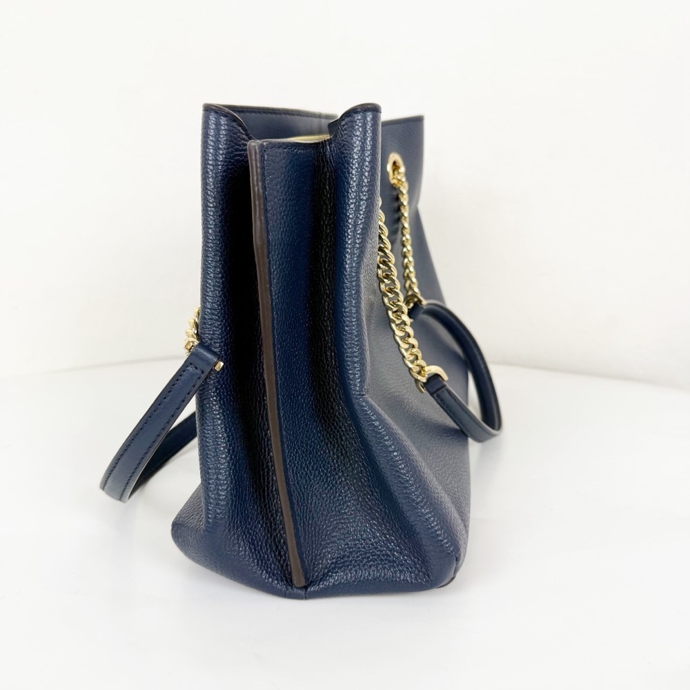 Michael Kors Navy Blue Large Teagan Large Pebbled Leather Shoulder Bag Purse - Picture 5 of 12